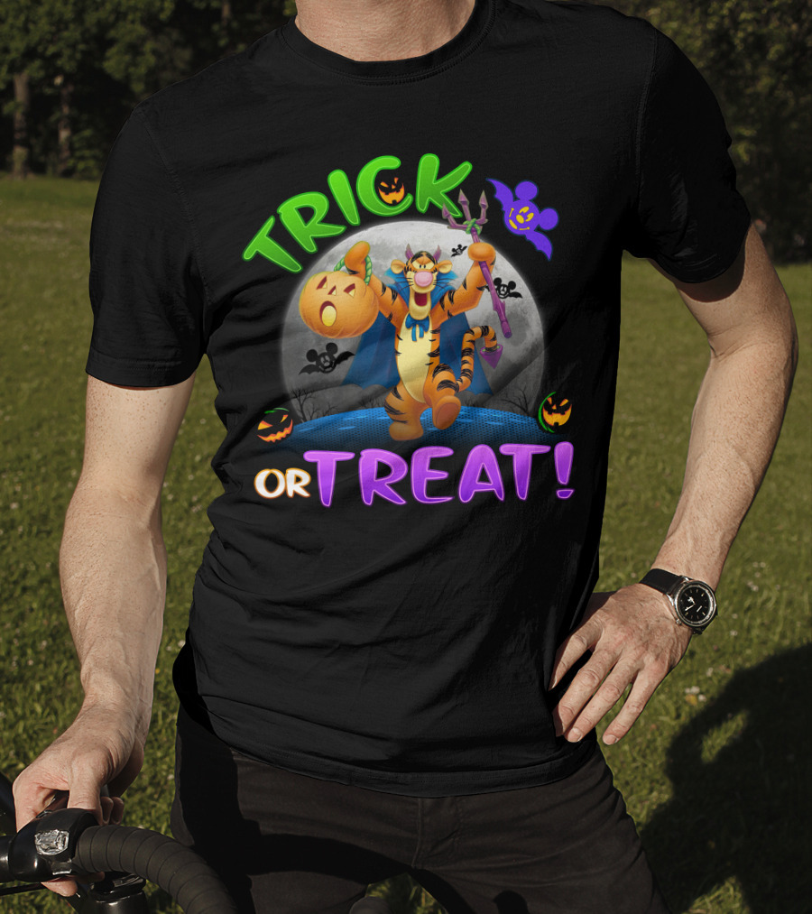 Trick Or Treat Tigger Disney Halloween Celebration With Pumpkins And Bat T-Shirt