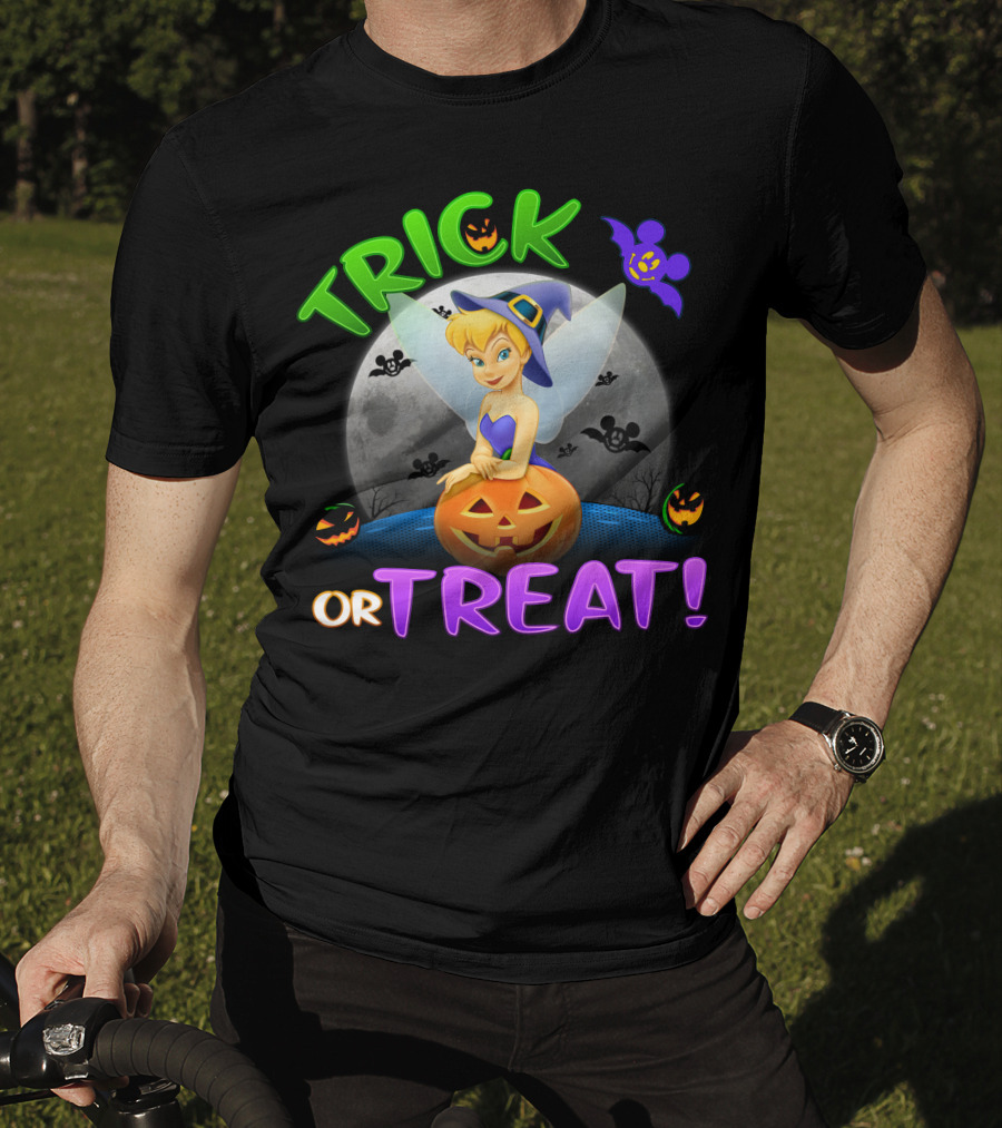Trick Or Treat Tinker Bell Halloween Jack-O'-Lantern Moon Bat Mickey Ears T-Shirt