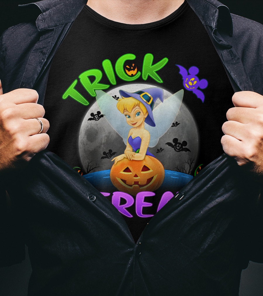 Trick Or Treat Tinker Bell Halloween Jack-O'-Lantern Moon Bat Mickey Ears T-Shirt