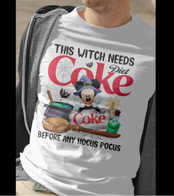 This Witch Needs Diet Coke Before Any Hocus Pocus Mouse Hat Potion Broom Cauldron T-Shirt