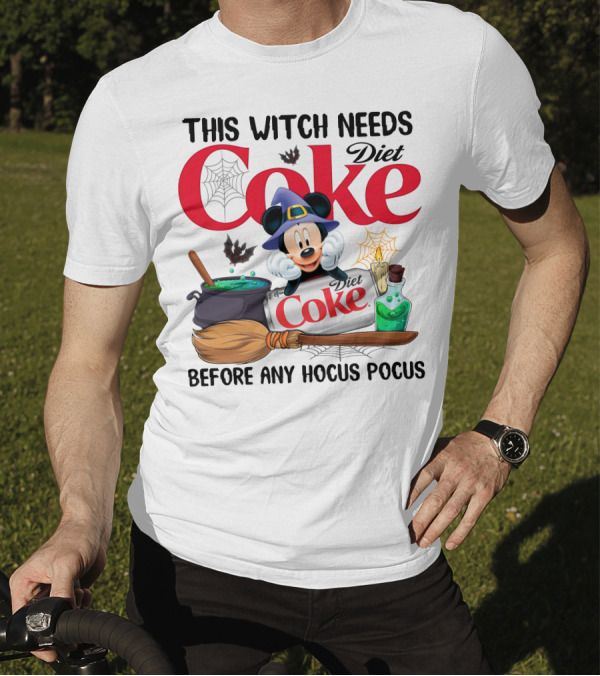 This Witch Needs Diet Coke Before Any Hocus Pocus Mouse Hat Potion Broom Cauldron T-Shirt