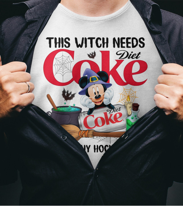 This Witch Needs Diet Coke Before Any Hocus Pocus Mouse Hat Potion Broom Cauldron T-Shirt