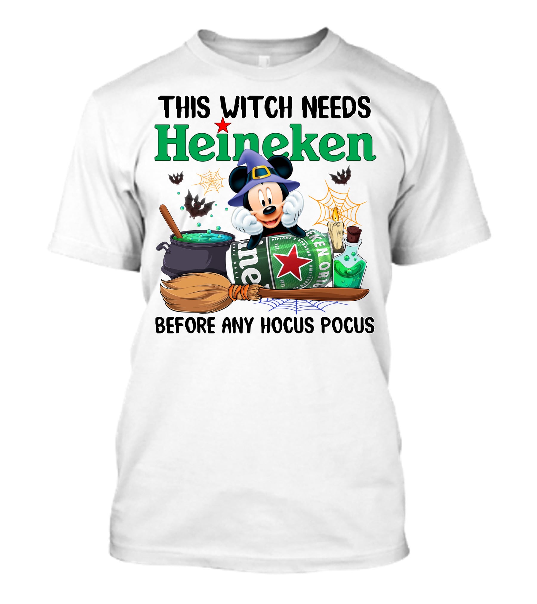 This Witch Needs Heineken With Cartoon Mouse In Wizard Hat Before Any Hocus Pocus T-Shirt