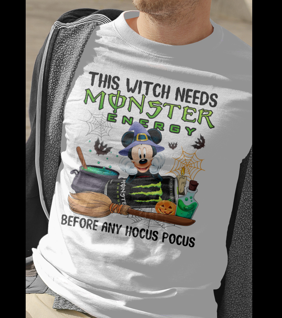 This Witch Needs Monster Energy With Mouse In Witch Hat Before Any Hocus Pocus T-Shirt