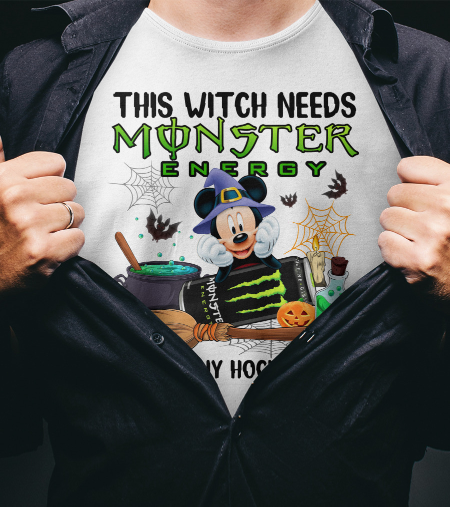 This Witch Needs Monster Energy With Mouse In Witch Hat Before Any Hocus Pocus T-Shirt