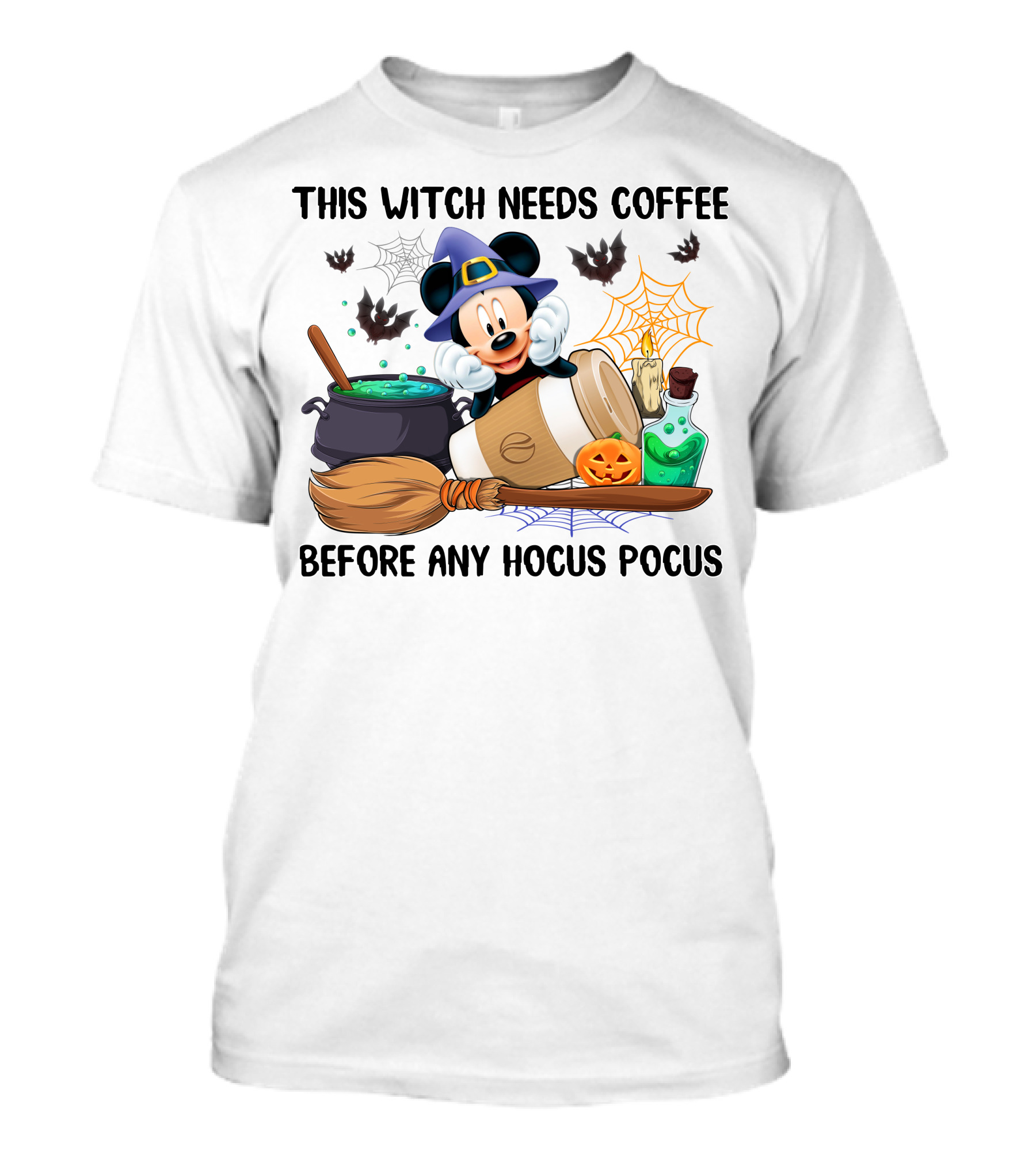 This Witch Needs Coffee Mickey Cauldron Bats Potion Pumpkin Broom Hocus Pocus T-Shirt