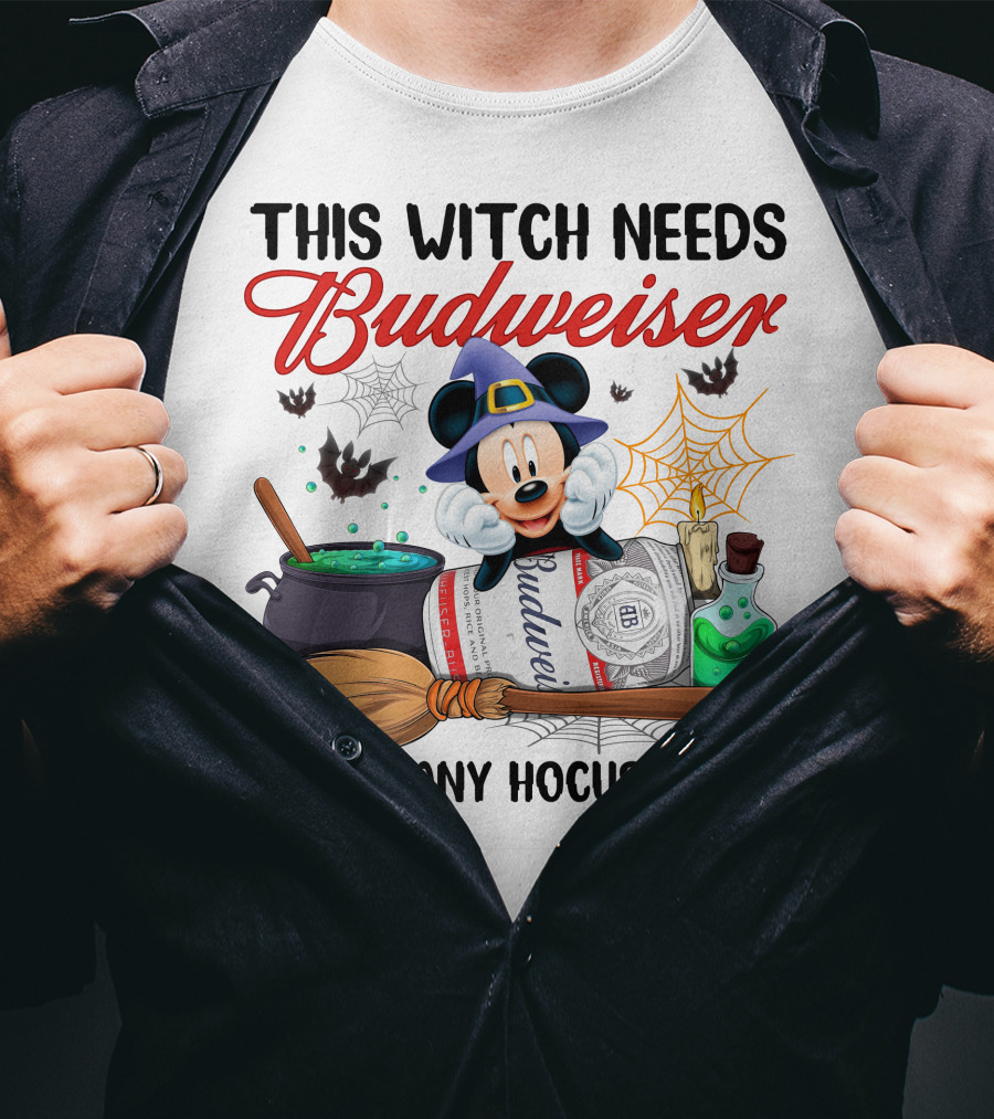 This Witch Needs Budweiser Before Any Hocus Pocus Mickey Halloween T-Shirt