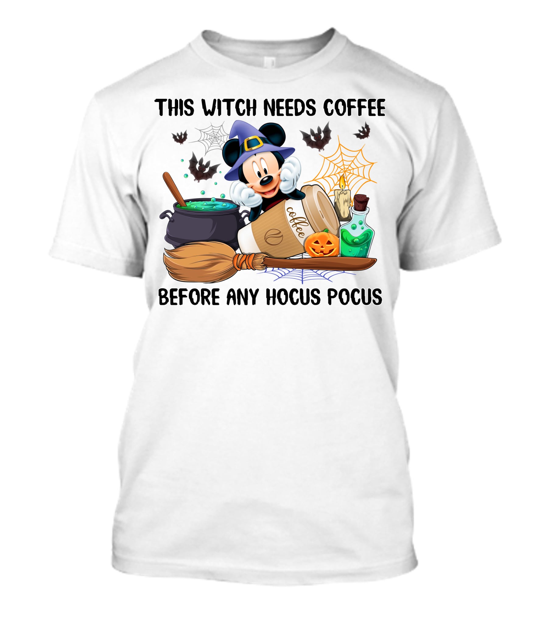 This Witch Needs Coffee With Mickey Mouse And Halloween Elements Before Any Hocus Pocus T-Shirt
