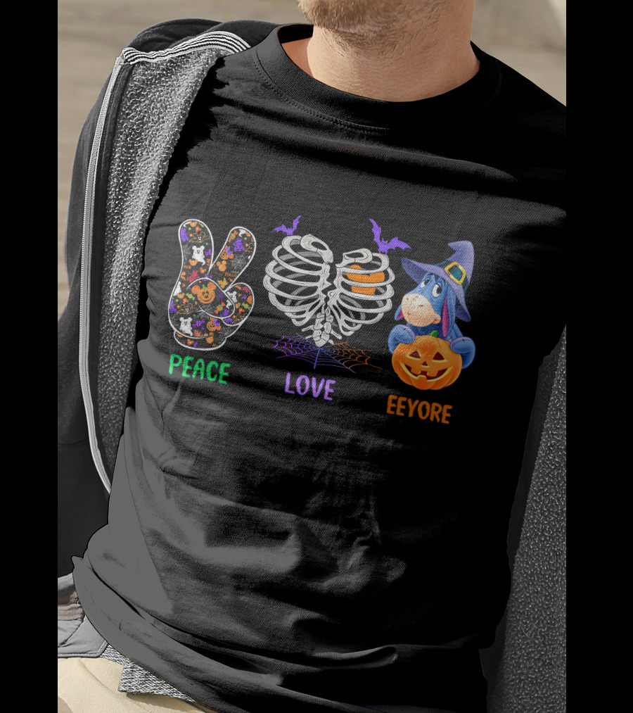Peace Love Eeyore Halloween Pumpkin Skeleton Costume T-Shirt