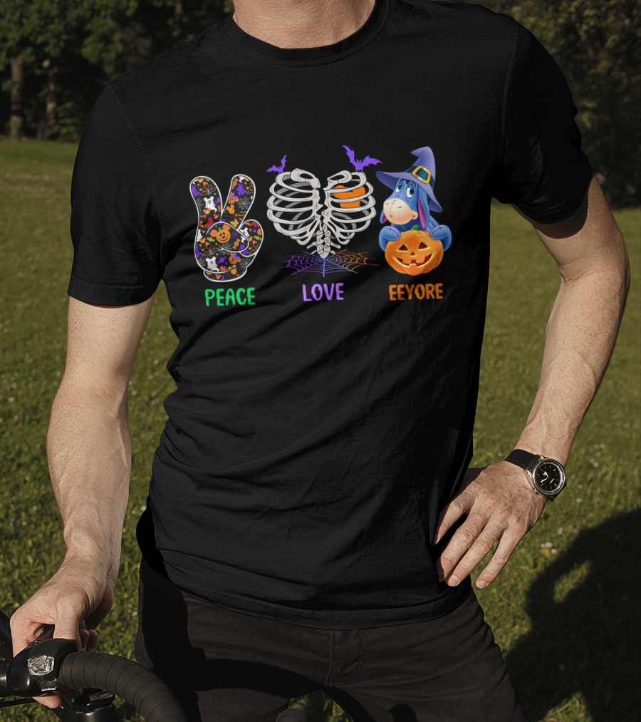 Peace Love Eeyore Halloween Pumpkin Skeleton Costume T-Shirt
