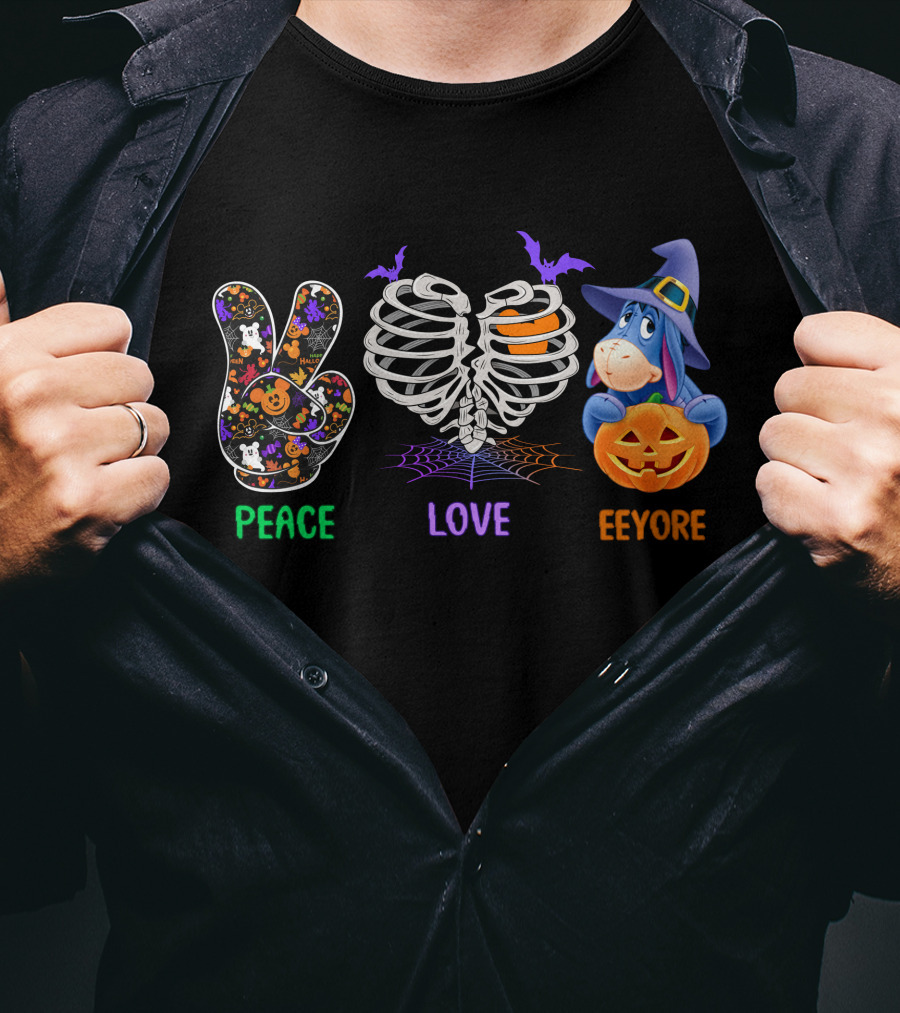 Peace Love Eeyore Halloween Pumpkin Skeleton Costume T-Shirt