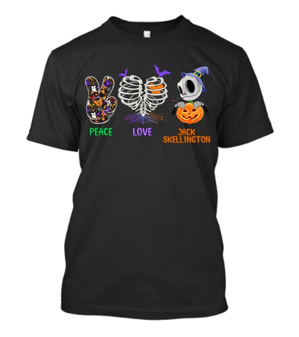 Peace Love Jack Skellington Halloween Pumpkin Skeleton Ribcage T-Shirt