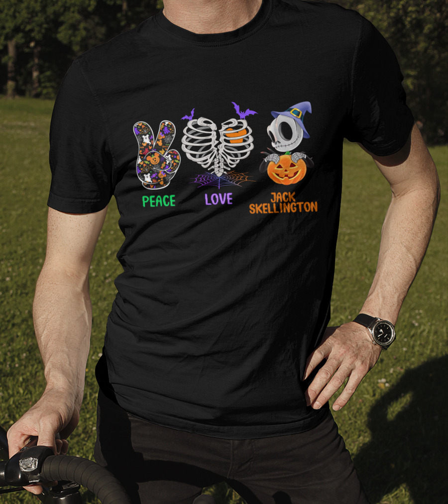 Peace Love Jack Skellington Halloween Pumpkin Skeleton Ribcage T-Shirt