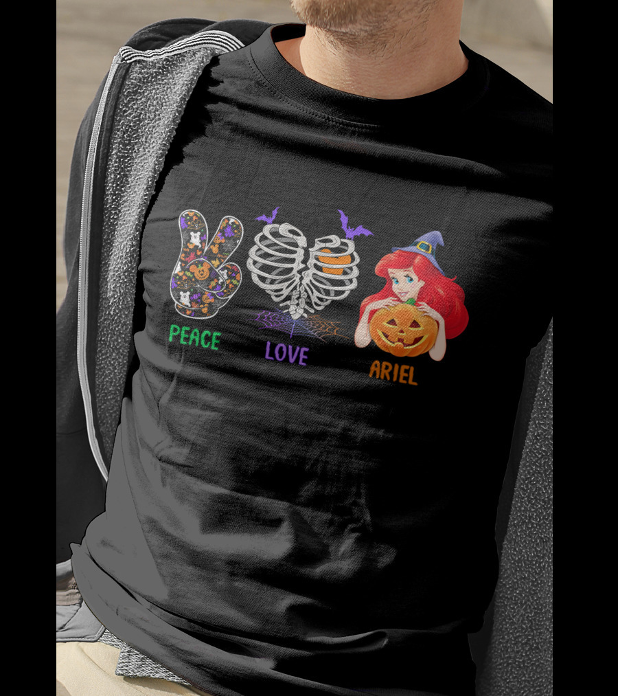 Peace Love Ariel Halloween Pumpkin Witch Hat T-Shirt