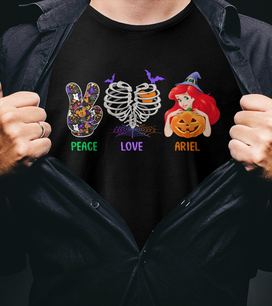 Peace Love Ariel Halloween Pumpkin Witch Hat T-Shirt