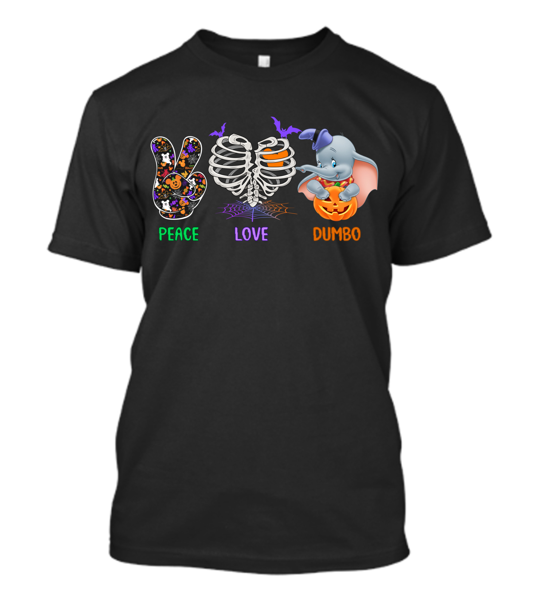 Peace Love Dumbo Halloween Pumpkin Skeleton T-Shirt