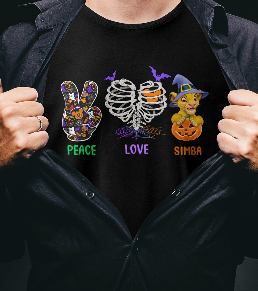 Peace Love Simba Bat Halloween Pumpkin T-Shirt