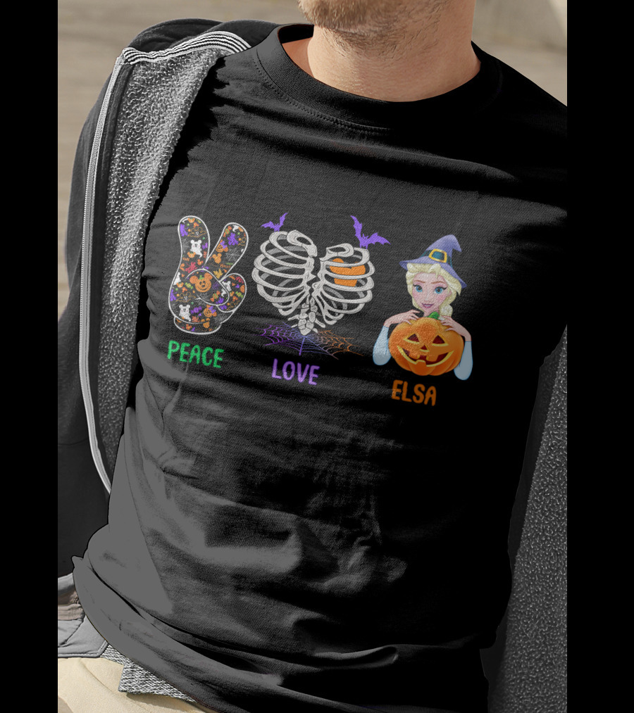 Peace Love Elsa Halloween Pumpkin Witch Hat T-Shirt