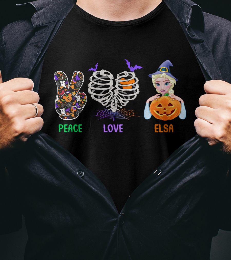 Peace Love Elsa Halloween Pumpkin Witch Hat T-Shirt