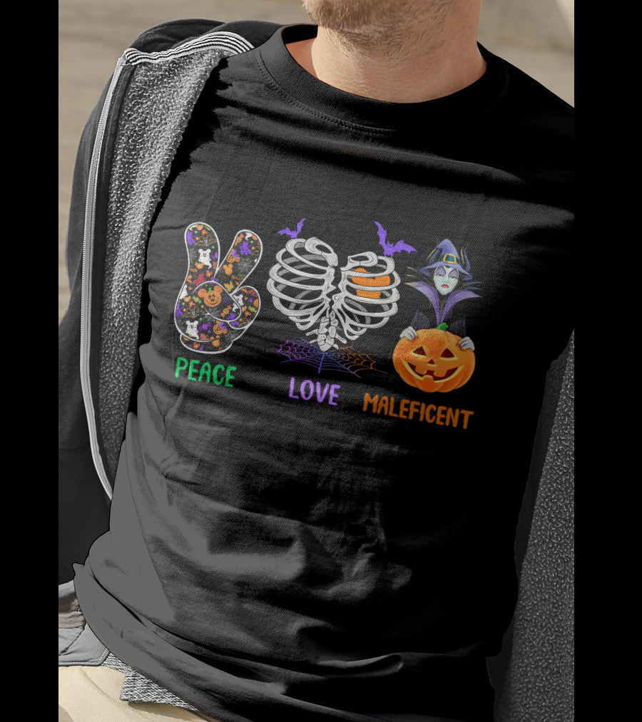 Peace Love Maleficent Halloween Style T-Shirt