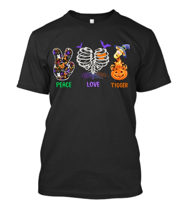 Peace Love Tigger Halloween Skeleton Pumpkin T-Shirt