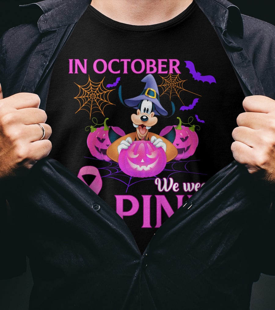 Goofy In October We Wear Pink Halloween Breast Cancer Awareness T-Shirt