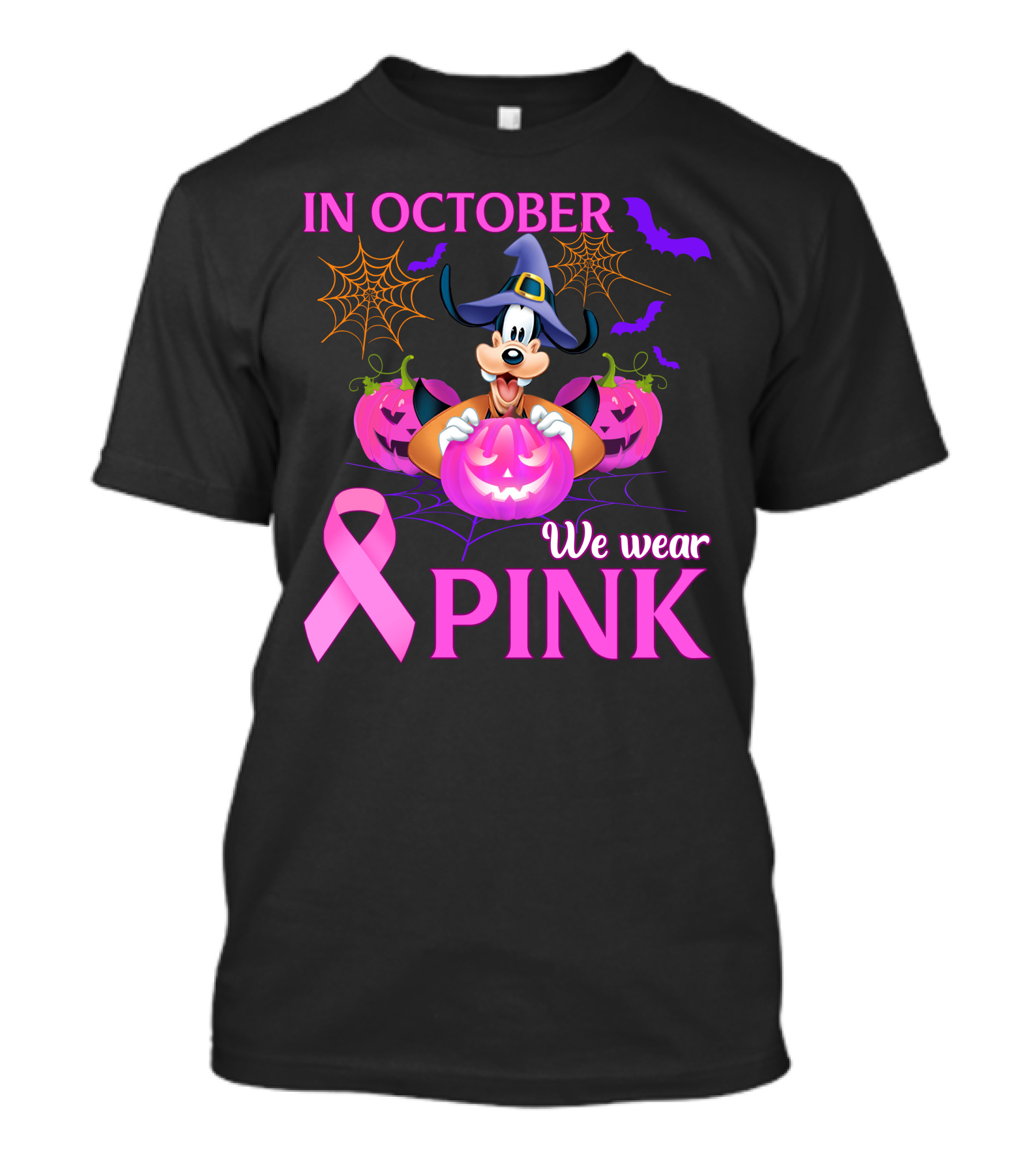 In October We Wear Pink Goofy Halloween Breast Cancer Awareness T-Shirt