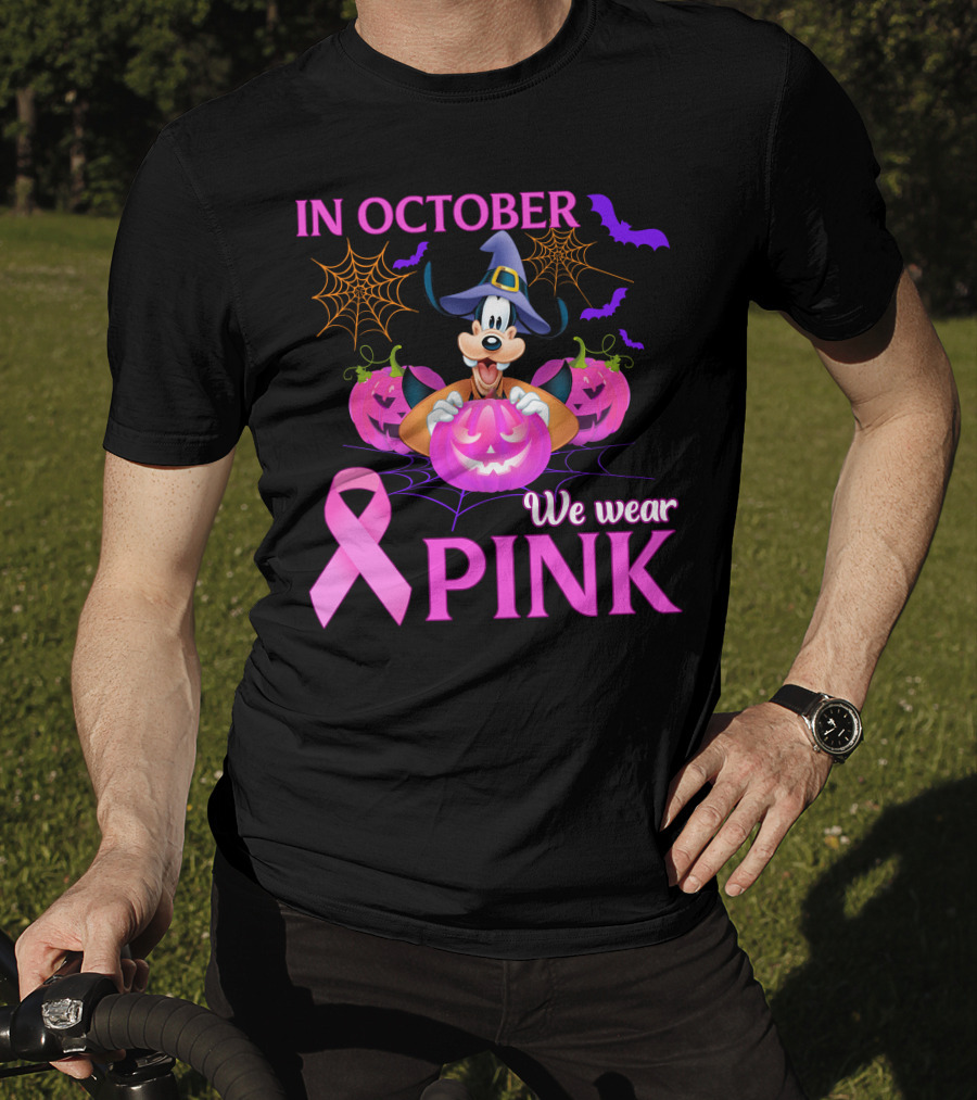 In October We Wear Pink Goofy Halloween Breast Cancer Awareness T-Shirt