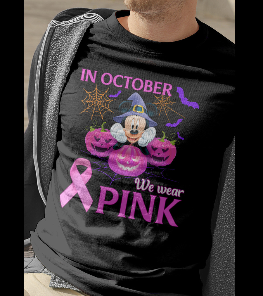In October We Wear Pink Mickey Halloween Breast Cancer Awareness T-Shirt