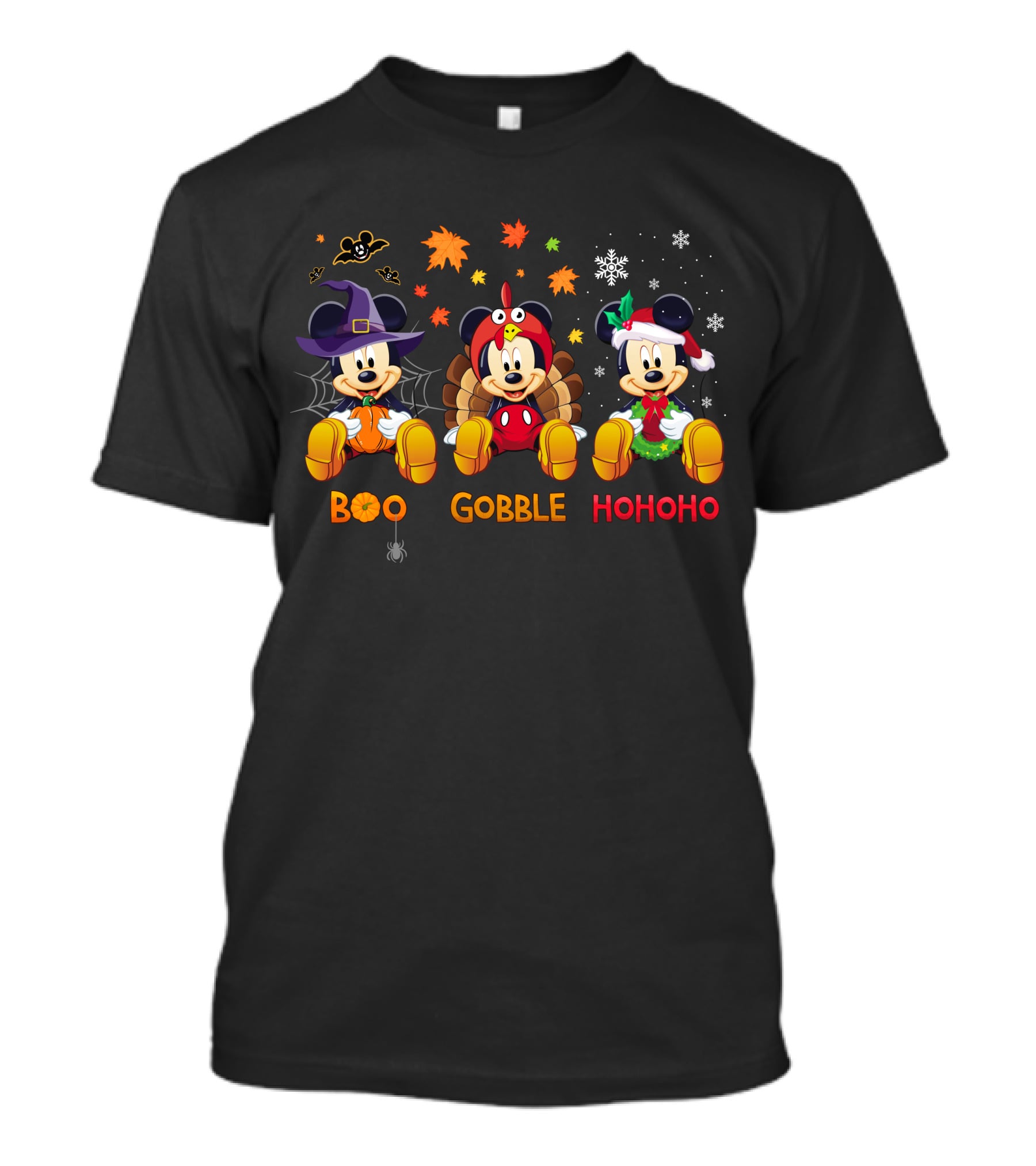 Boo Gobble Hohoho Mickey Mouse Halloween Thanksgiving Christmas Theme T-Shirt
