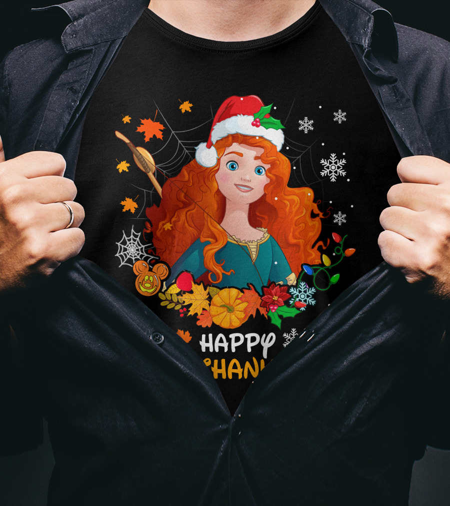 Merida Happy Hallothanksmas With Leaves And Snowflakes T-Shirt