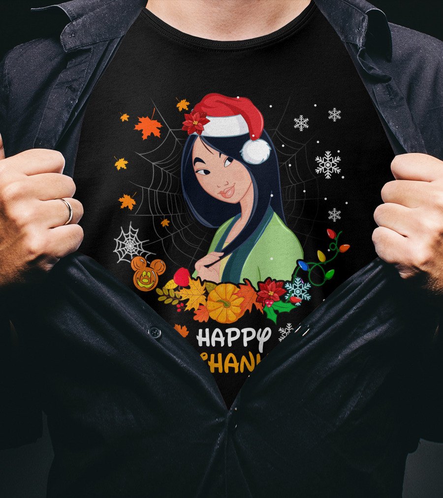 Mulan Happy Hallothanksmas Santa Halloween Christmas Thanksgiving T-Shirt
