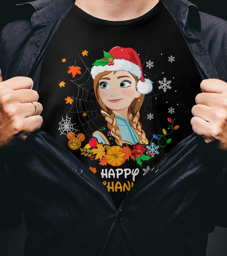 Happy Hallothanksmas Anna Christmas Holiday Theme T-Shirt