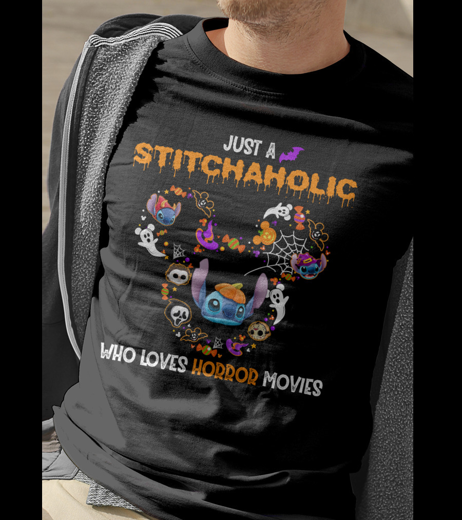 Just A Stitchaholic Who Loves Horror Movies T-Shirt