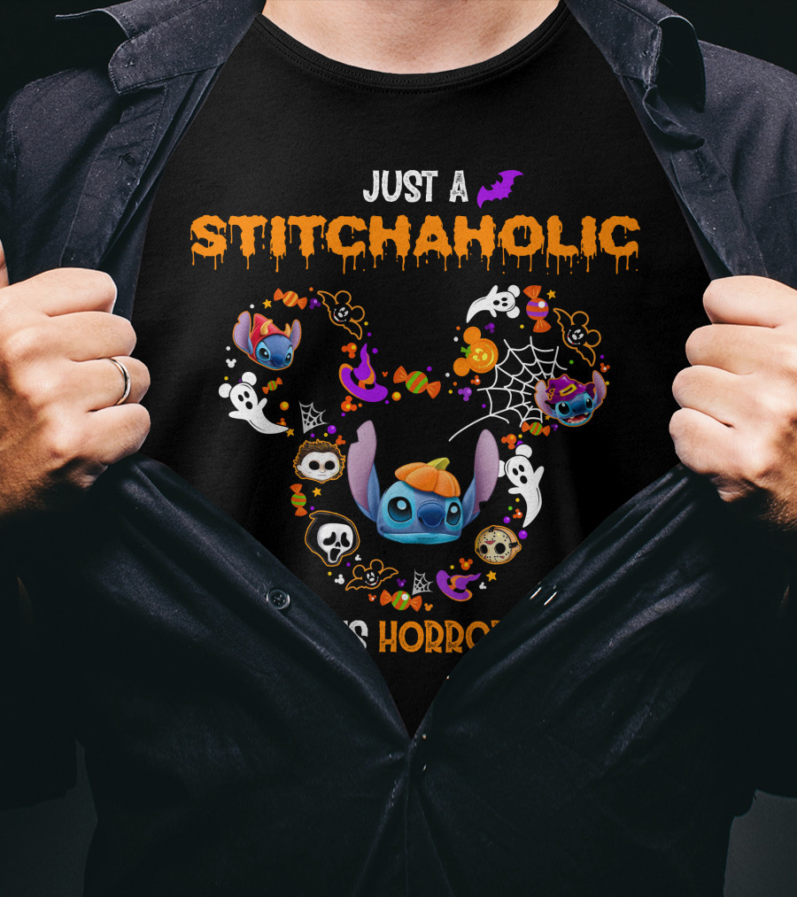 Just A Stitchaholic Who Loves Horror Movies T-Shirt