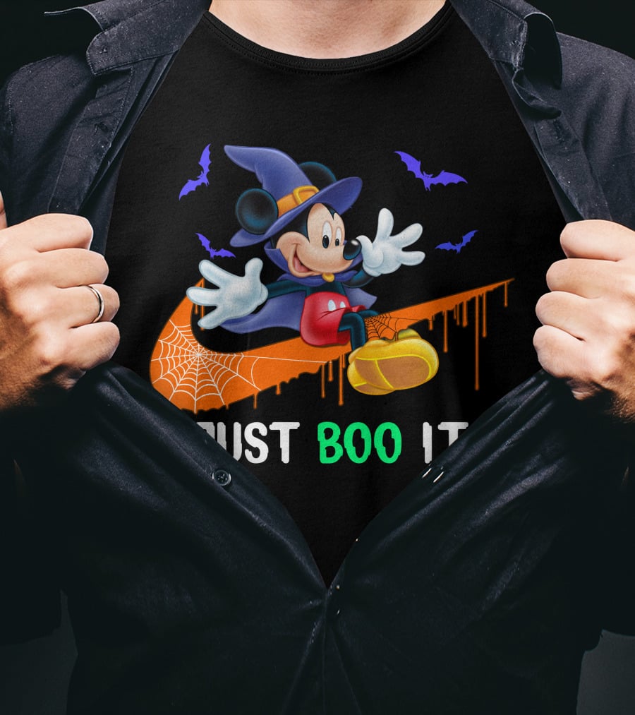 Mickey Halloween Just Boo It Magic Bats Wizard Hat T-Shirt