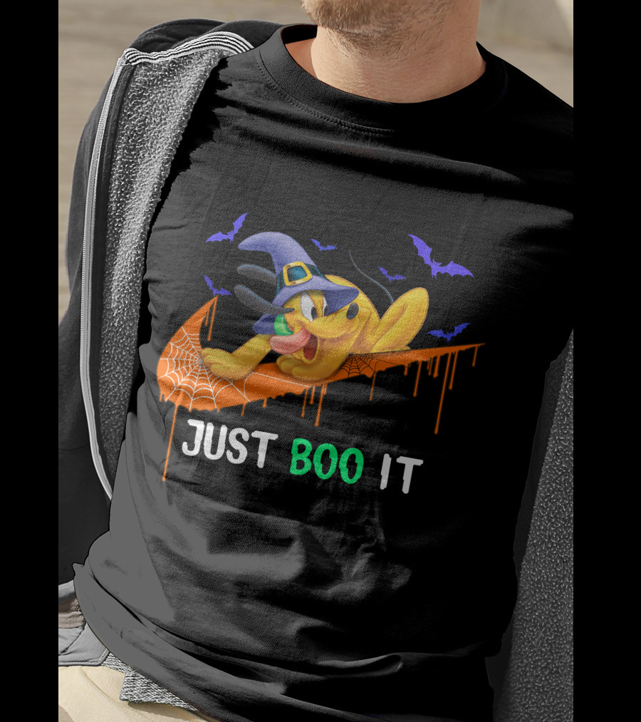 Just Boo It Halloween Pluto Witch Hat Bats Nike Swoosh T-Shirt