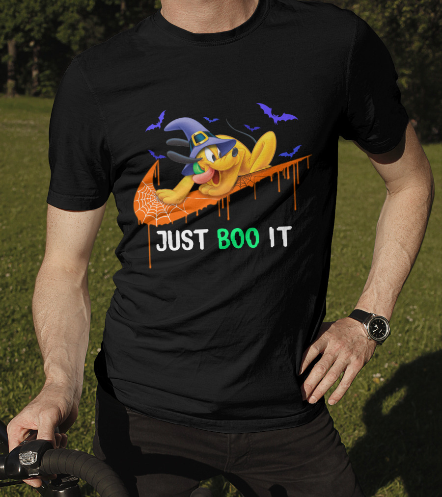 Just Boo It Halloween Pluto Witch Hat Bats Nike Swoosh T-Shirt