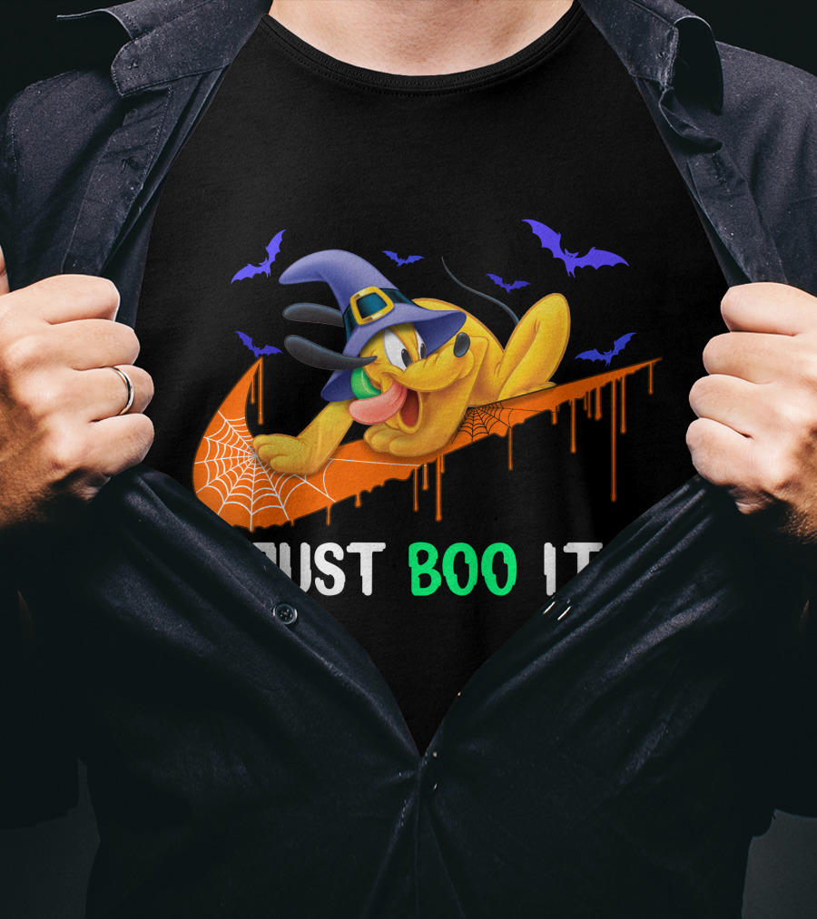 Just Boo It Halloween Pluto Witch Hat Bats Nike Swoosh T-Shirt