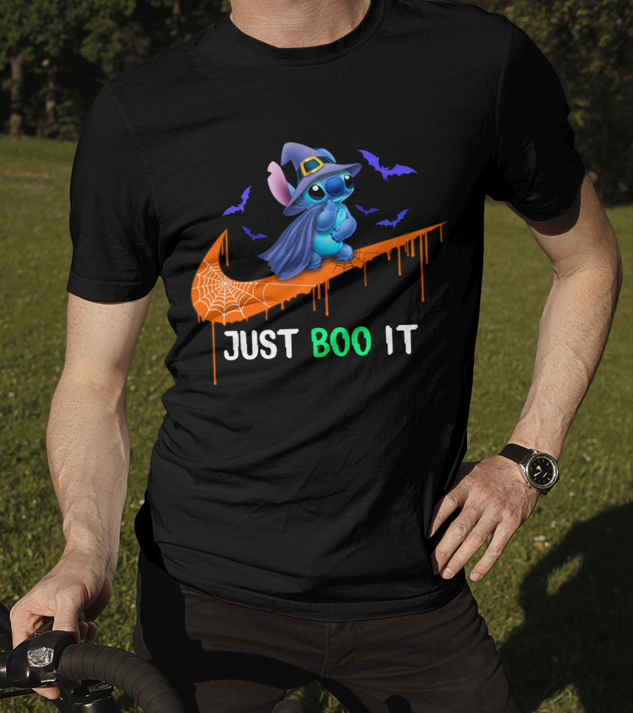Just Boo It Halloween Stitch Witch Bat Nike Swoosh T-Shirt