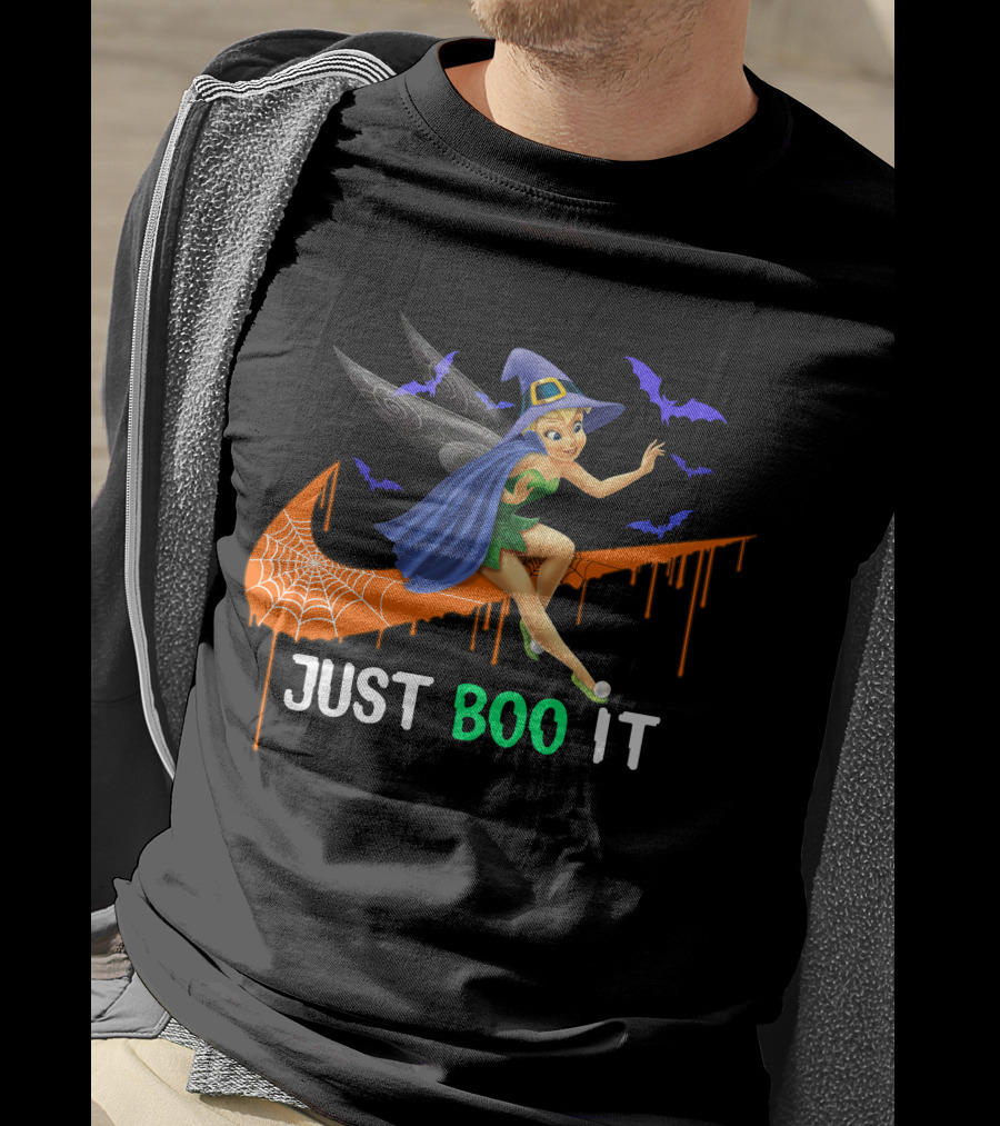 Just Boo It Tinker Bell Witch Halloween Bats Spiderweb T-Shirt