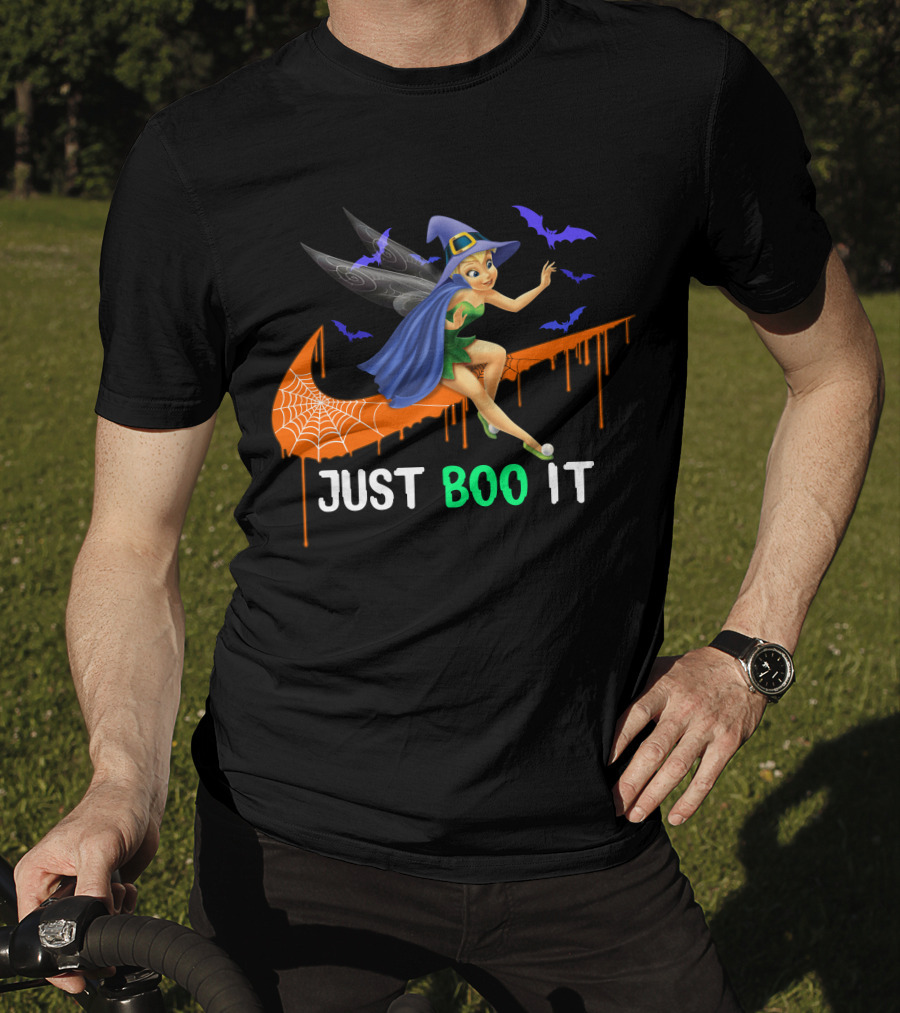 Just Boo It Tinker Bell Witch Halloween Bats Spiderweb T-Shirt