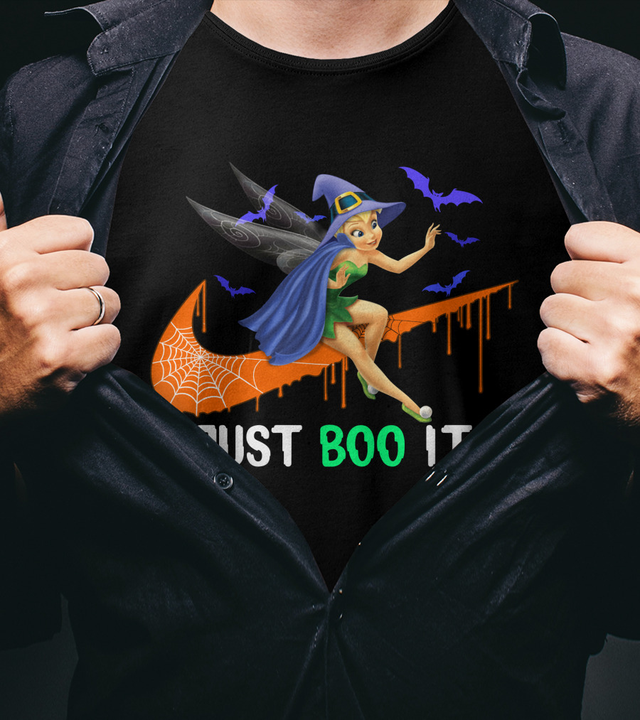 Just Boo It Tinker Bell Witch Halloween Bats Spiderweb T-Shirt