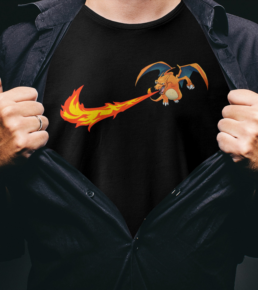 Charizard Fire Nike Logo Crossover T-Shirt