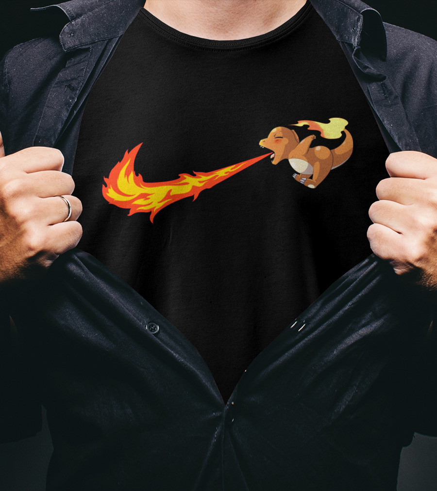 Charmander Fire-Breathing Nike-Inspired Flame T-Shirt