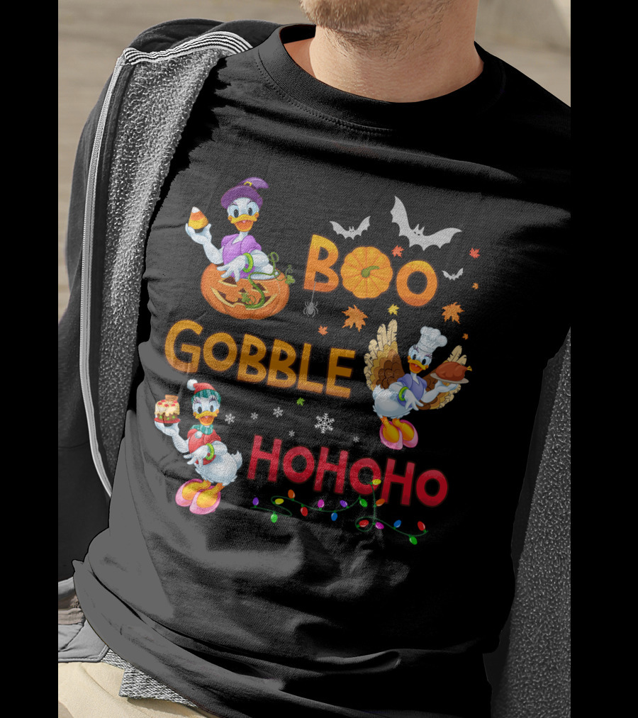 Boo Gobble Hohoho Daisy Duck Halloween Thanksgiving Christmas T-Shirt