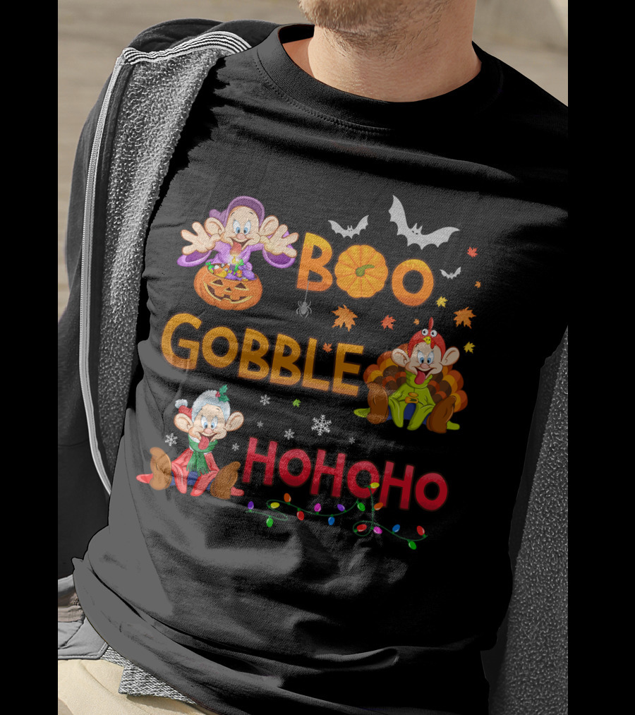 Boo Gobble Hohoho Dopey Halloween Thanksgiving Christmas T-Shirt