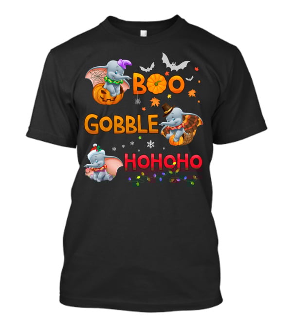 Boo Gobble Hohoho Dumbo Halloween Thanksgiving Christmas Collection T-Shirt