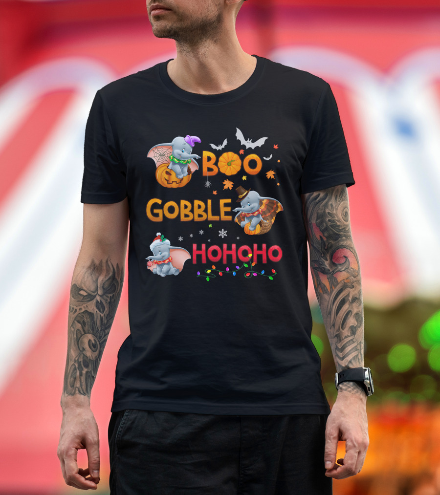Boo Gobble Hohoho Dumbo Halloween Thanksgiving Christmas Collection T-Shirt