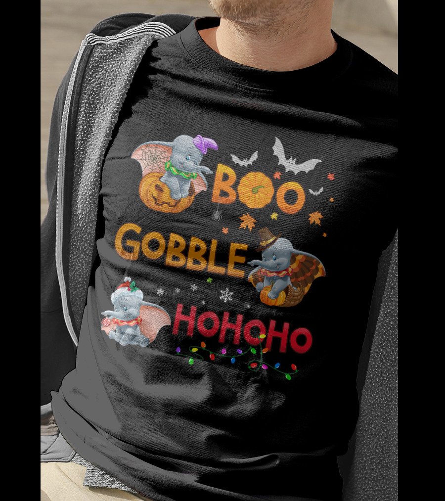 Boo Gobble Hohoho Dumbo Halloween Thanksgiving Christmas Collection T-Shirt